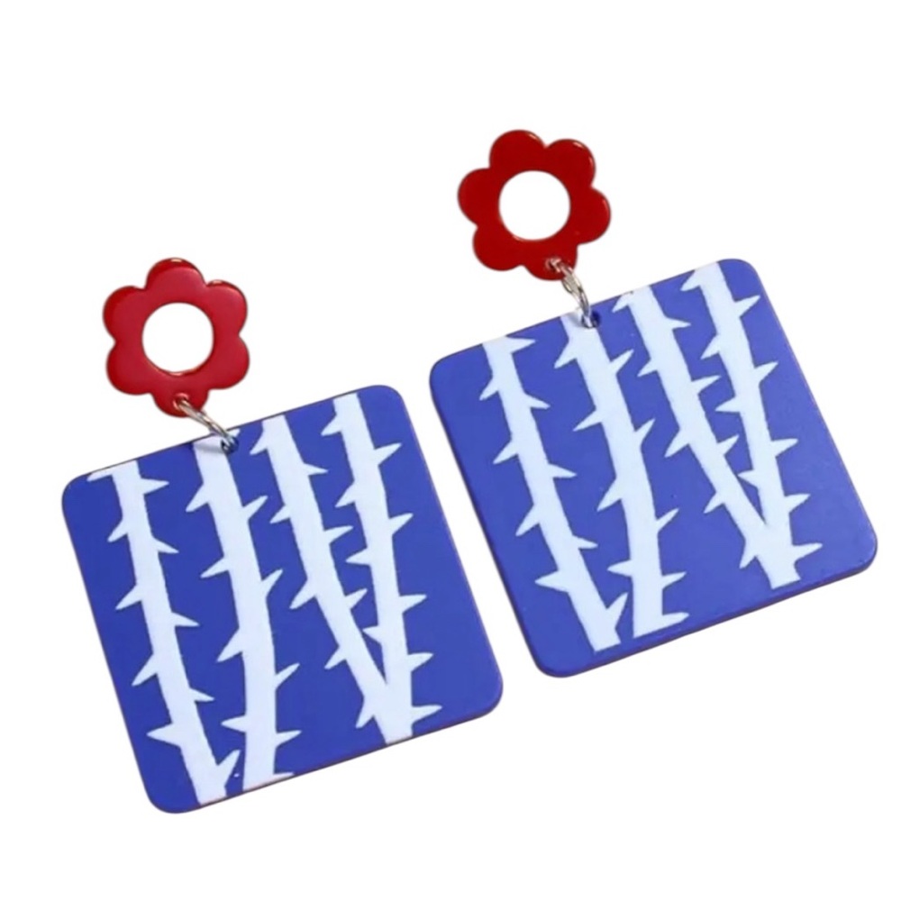 Red & Blue Floral Acrylic Earrings
